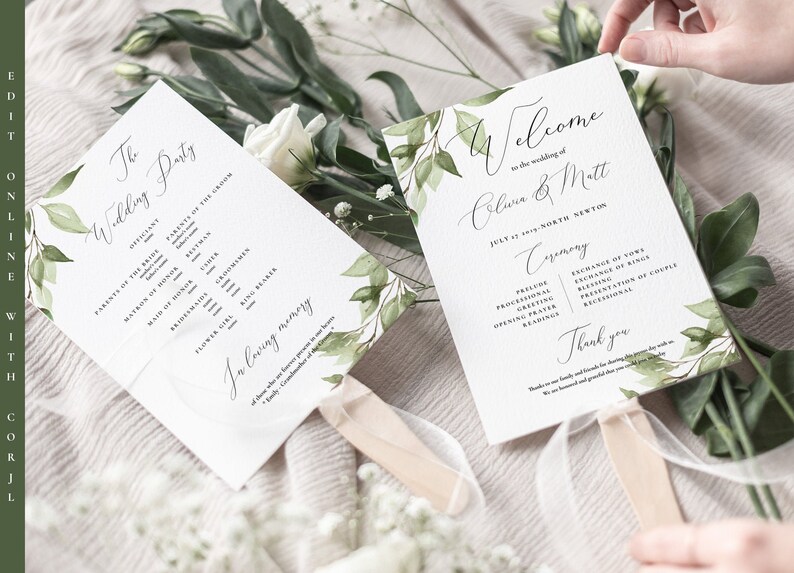 Wedding Program Fan Wedding Ceremony Program Template Etsy