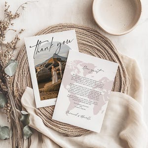 RAQUEL Danksagungskarte Hochzeit, Danksagung, Danksagungsnotiz, Sofortdownload, minimalistische Weltkarte Danksagungskarte