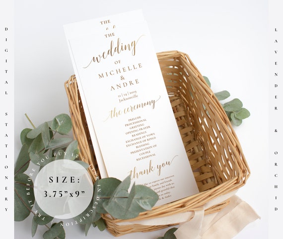 Gold Wedding Program Template Wedding Ceremony Program Etsy