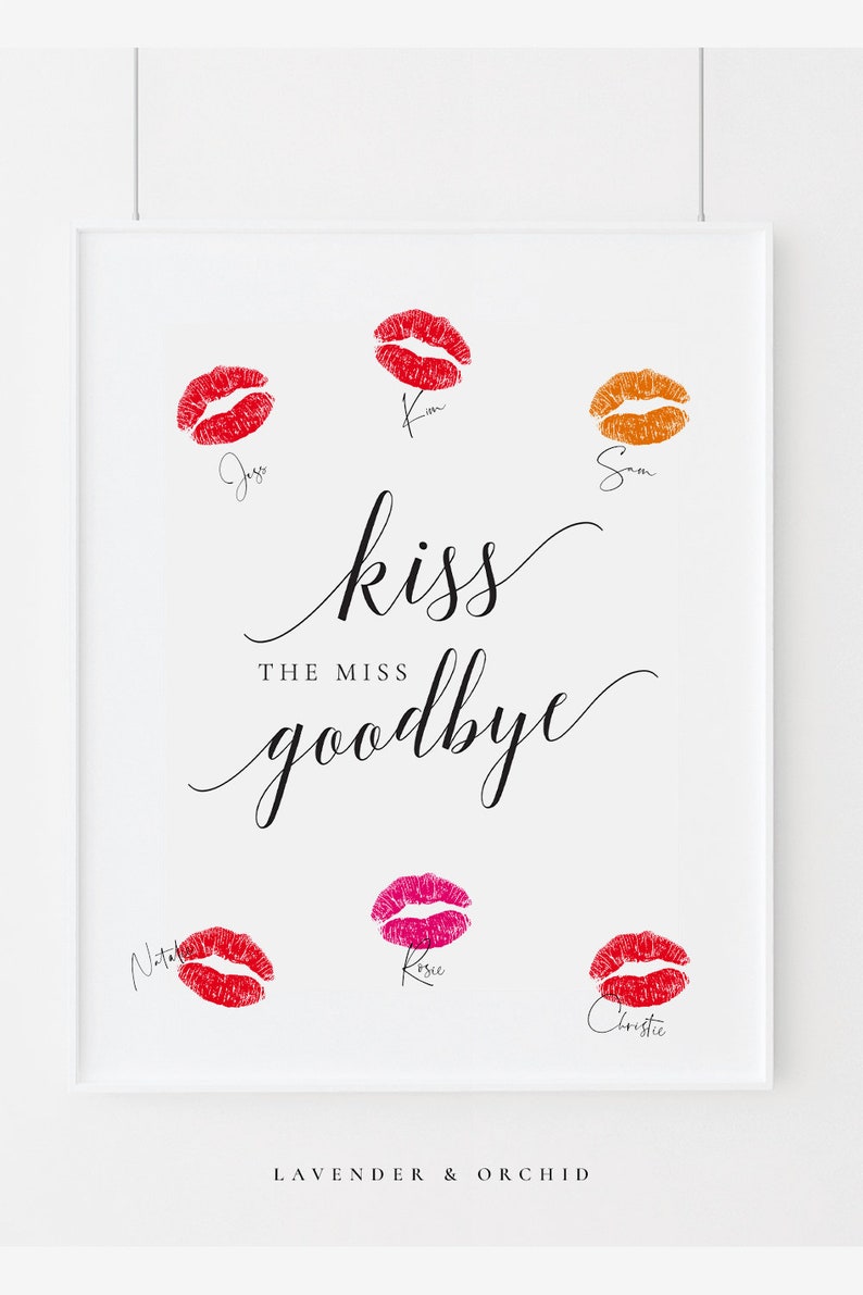 Kiss the miss goodbye sign bridal shower sign printable kiss Etsy