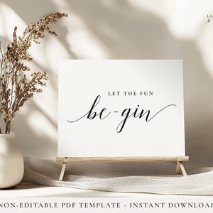 Modèle d'enseigne TALIA imprimable, enseigne de gin de mariage, enseigne imprimable Let fun beGin, enseigne de bar à gin imprimable, station de boissons de mariage, enseigne PDF