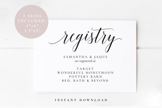 Gift Registry Card Template Wedding Enclosure Card Bridal