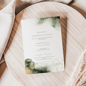 JAIDE Aquarell smaragdgrün Hochzeitseinladung, bedruckbare Hochzeitseinladung, bearbeitbare Vorlage, sofortiger Download bearbeitbare Einladung online bearbeiten