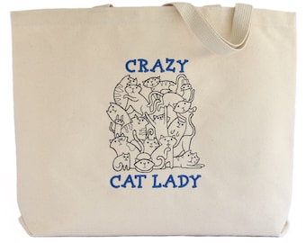 Crazy Cat Lady Tote Bag - Cat Gifts for Cat Lovers - Cat Tote Bag - Cat Lover Gift - Canvas Tote Bags for Women