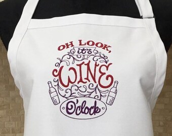 Wine O'Clock Kitchen Apron - Wine Lover Gift - Gift for Baker - Housewarming Gift - Aprons for Women