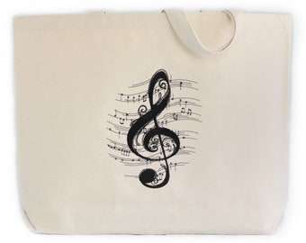 Music Tote Bag - Treble Clef and Musical Notes - Music Teacher Gift - Piano Book Bag