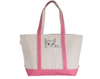 Cute Peeking Cat Tote Bag with Zipper & Pocket, Cat Gifts for Cat Lovers, Kitten Accessories for Women
