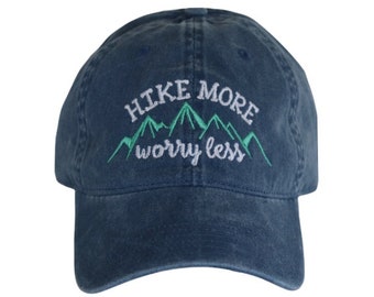 Hike More Worry Less Embroidered Cap, Mountain Hiking Hat for Women, Nature Lover Gift