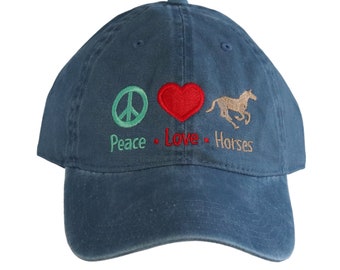 Peace Love Horses Hat, Horse Hat, Horse Gifts for Horse Lovers, Equestrian Gift, Horse Apparel, Horse Rider Gift, Horse Baseball Cap