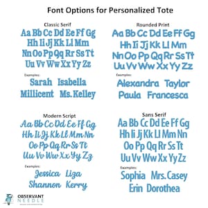 Font Options for Personalized Tote