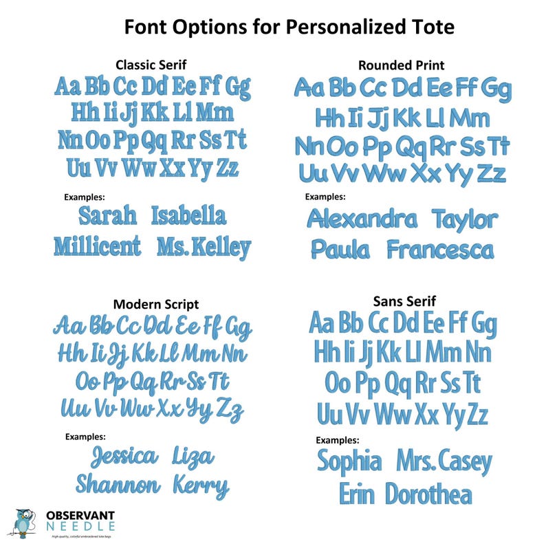 Font Options for Personalized Tote