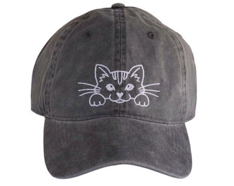 Cute Cat Baseball Hat, Cat Gifts for Cat Lovers, Cat Parent Clothing, Cat Moms, Cat Dads, Minimalist Line Art Kitten Embroidery