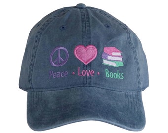 Peace Love Books Hat, Library Book Hat, Bookish Gifts for Women, Book Lover Gift, Librarian Gifts, Light Academia Merch