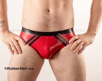 Full Back RUBBER BRIEFS, contrast colour Waistband and Front Stripes, medium weight 0.5 thickness latex