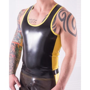 "Gummi ""CLASSIC"" Design Herrenweste / Tank Top, Kontrast-Seitenteile und Randstreifen, 0,4 mm leichtes Latex."