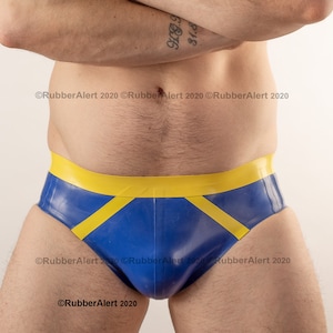 Handmade Latex Briefs: Full Back, Contrast Waistband, and Front Stripes, 0.5mm Rubber
