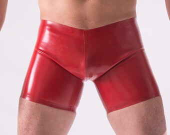 Hi-rise Waist 0.8mm latex longer legs OPEN FRONT and BACK Rubber SHORTS