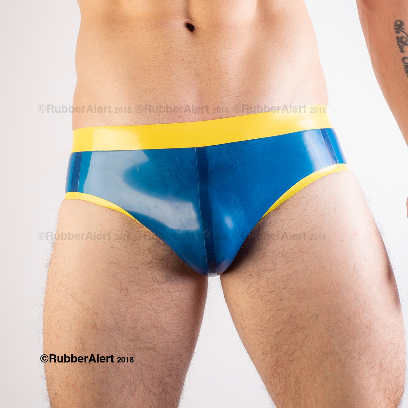 Image of Full Back Rubber Briefs, Contrast Colour Waistband & Edge Trim, 0.5 Thickness Latex