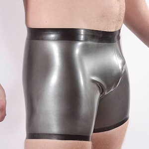 Rubber Men&#39;s Boxer SHORTS, contrast colour waistband and edge trim, 0.5mm medium weight latex