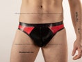 DISCOUNT OFFER Men's Thong style Rubber Briefs, Black or Red main colour, contrast colour side panels,  0.5 thickness latex