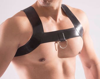 Harnais de poitrine en caoutchouc pour hommes avec anneau en D. Latex épais de 0,8 mm