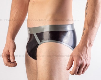 Full Back RUBBER BRIEFS, contrast colour Waistband and Front single Stripes, light weight 0.4 thickness latex