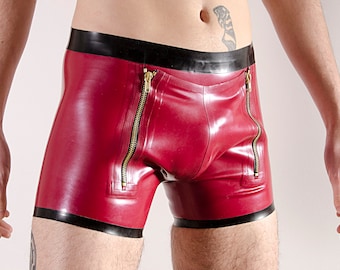 Handmade Latex Sailor Shorts: Double Zip Front, Open or Closed Back