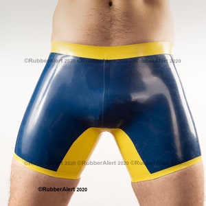 Latex Boxer Shorts: Long Leg Rubber Underwear, Contrast Trim