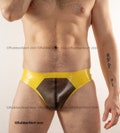 DISCOUNT OFFER  Men's Thong style Rubber BRIEFS, Black, Red or Trans Smoky Black main colour, contrast side panels,  0.5 thickness latex