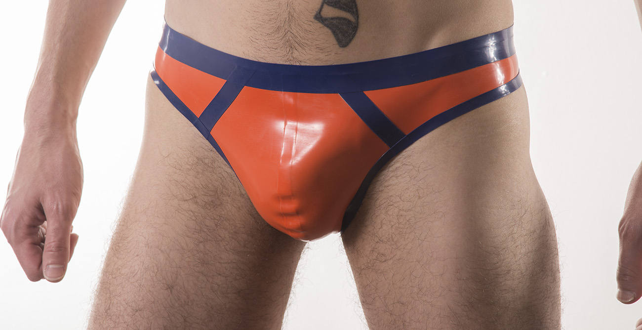 Image of Open Back Or Jock Rubber Briefs, Front Single Stripe Decoration 0.5 Thickness Latex