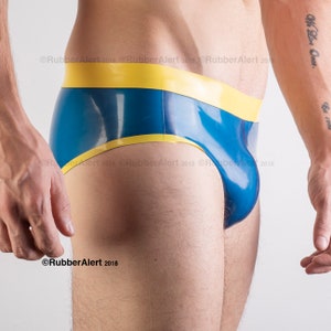 Full Back RUBBER BRIEFS, contrast colour Waistband and Edge Trim, light weight 0.4 thickness latex