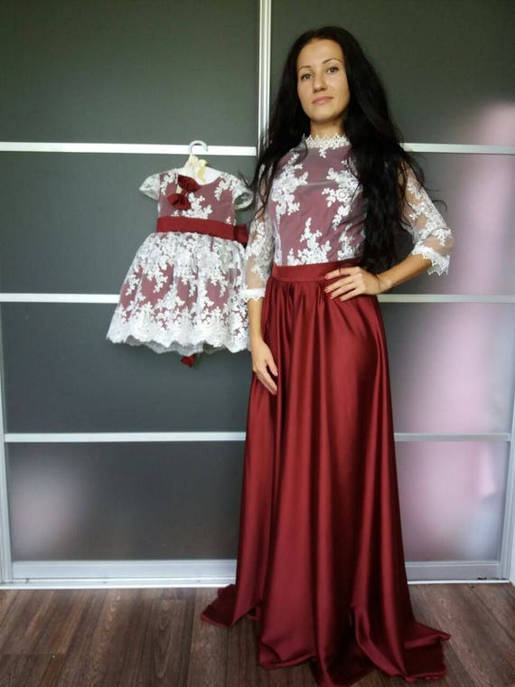 mommy and me burgundy dresses