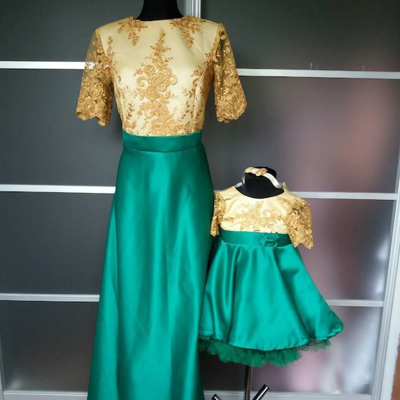 gold green dress