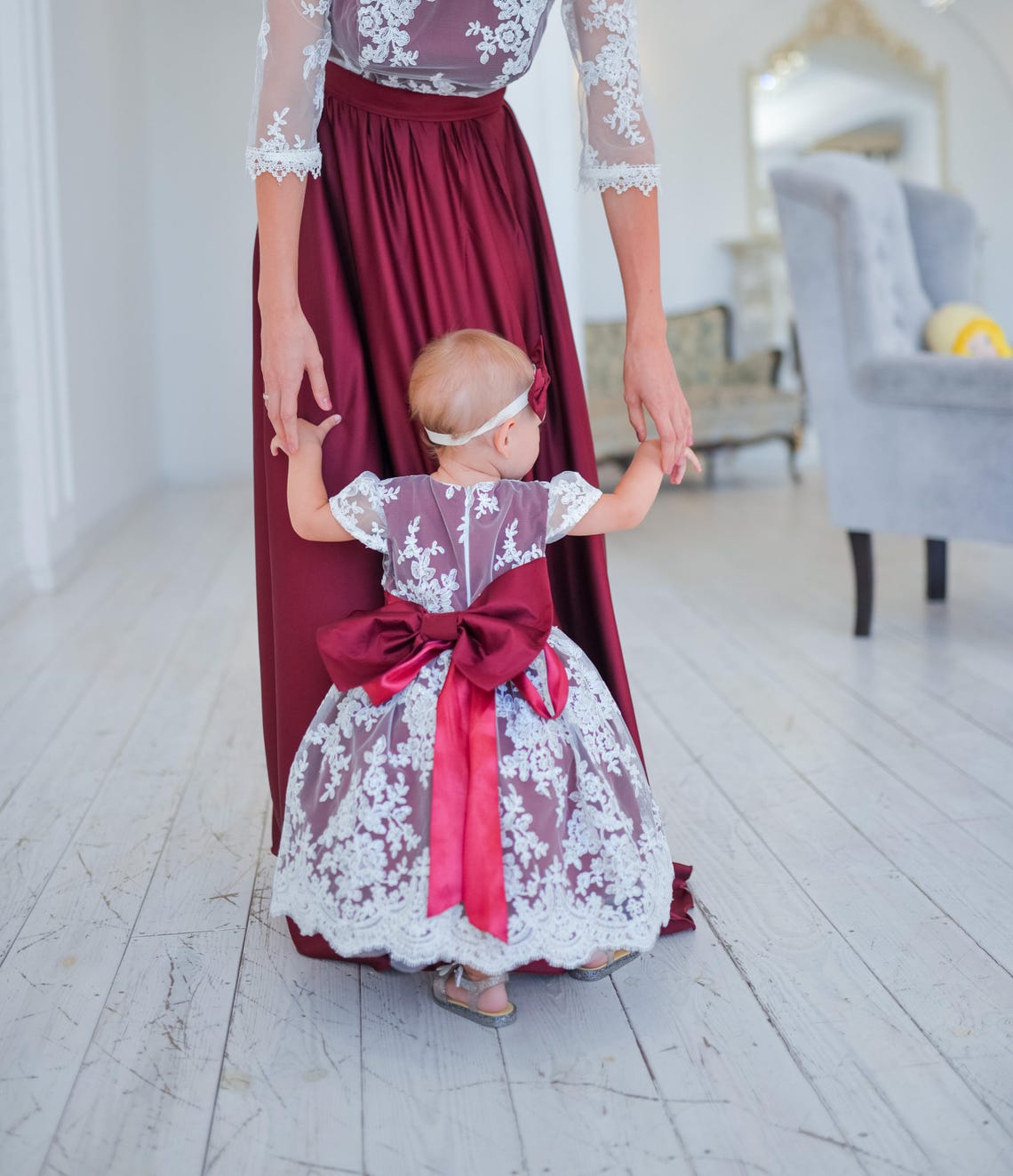 IFFEI Moeder en dochter jurken zomer maxi lange jurk spaghettibandjes bloemen familie passende outfits, roze, L