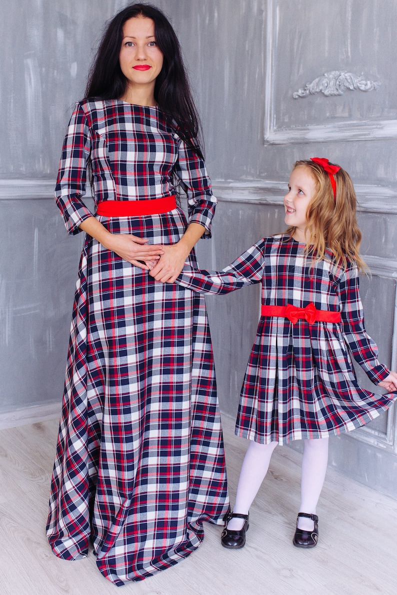 Mother daughter matching plaid maxi dresses Tartan Christmas Etsy