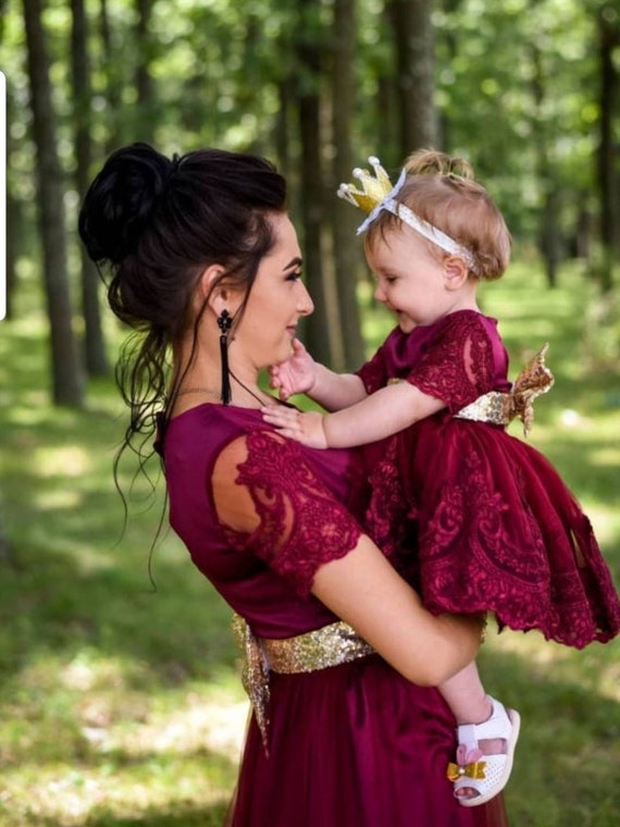 Mother and Daughter Matching Dresses Wedding Guest Dress Mommy and Me  Dresses Burgundy Formal Dress Photoshoot Dress 1st Birthday Dress - Etsy