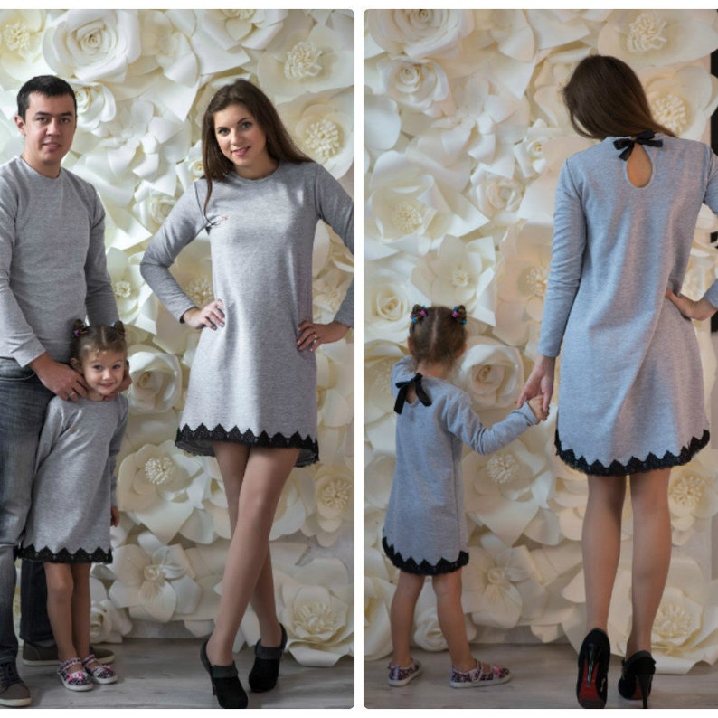 Spring Matching Dresses, Mother And Daughter Matching Outfit, Mommy And Me Spring Dresses, Grey Matching Dresses, Matching Family Look 