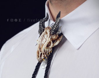 Bolo-Krawatte mit Drachenschädel, handbemalte Harzreplik, texanischer indianischer Gothic-Steampunk