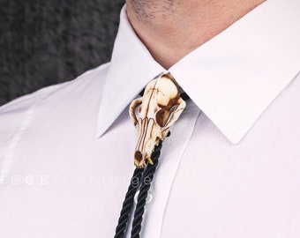 Fox Skull Bolo Tie, resin replica hand painted, gothic steampunk texan native american