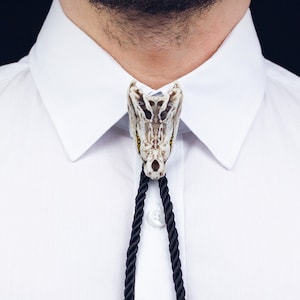 Crocodile skull Bolo Tie, resin replica hand painted, shaman tribal steampunk texan native american