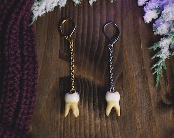 Brincos de dentes humanos, réplica em resina pintada à mão, bruxa xamã gótica