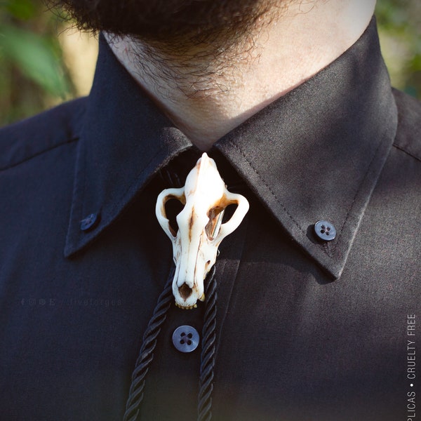 Wolf Skull Bolo Tie, resin replica hand painted, gothic steampunk texan native american