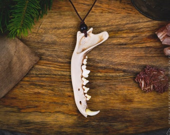 Fox jaw necklace, resin replica hand painted, shaman gothic witch tribal