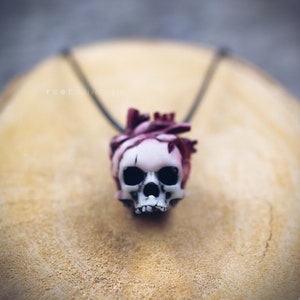 Anatomical heart skull necklace, resin replica hand painted, gothic witch macabre dark