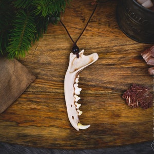 Fox jaw necklace, resin replica hand painted, shaman gothic witch tribal