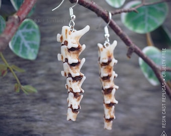 Snake Vertebrae earrings, resin replica hand painted, gothic witch shaman viking tribal