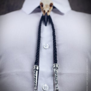 Crow Skull Bolo Tie, resin replica hand painted, gothic steampunk texan native american image 3