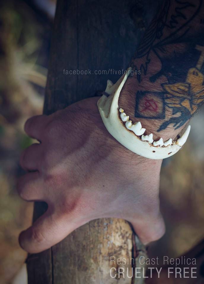 Fox jaw adjustable bracelet, resin replica hand painted, shaman tribal larp