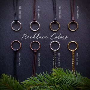May include: Necklace colors with different chain and ring combinations.  The options include black, brown, silver, brass, and copper.  The text "Necklace Colors" is displayed in the center of the image.