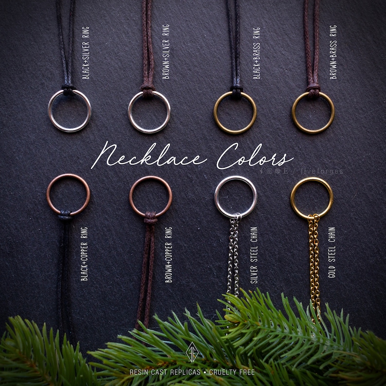 May include: Necklace colors with different chain and ring combinations.  The options include black, brown, silver, brass, and copper.  The text "Necklace Colors" is displayed in the center of the image.